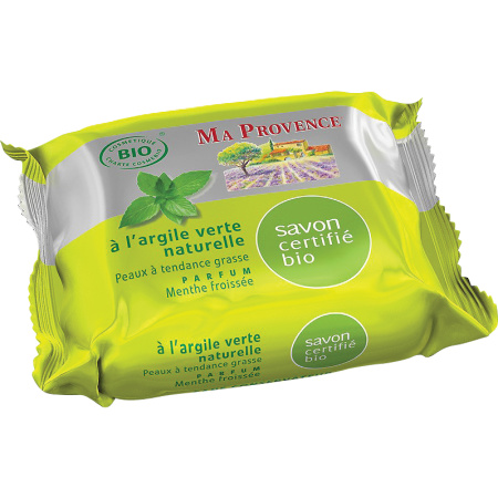 Ma Provence Biologische Zeep Met Natuurlijke Groene Klei Parfum Mint Verfrommeld Acne Huid 75g