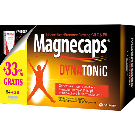 Orifarm Magnecaps Dynatonic Magnesium Guarana Ginseng Vitamine C B6 84+28 Capsules Promo +33% Gratis