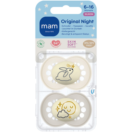 Mam Baby Fopspeen Original Night Silicone 6-16 Maanden Unisex 2 Stuks