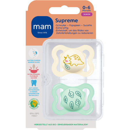Mam Fopspeen Supreme Siliconen Puur 0-6 Maanden Unisex 2 Stuks