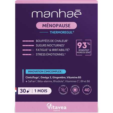 Manhaé Menopauze Expert Thermoregul Opvliegers Stress En Vitaliteit 30 Capsules