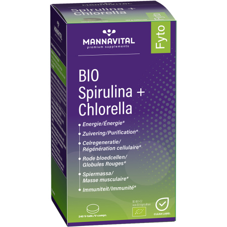 Mannavital Bio Spirulina En Chlorella 240 Plantaardige Tabletten