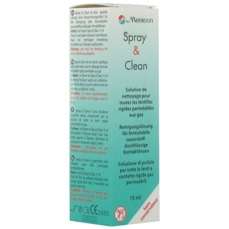 Menicare Spray&Clean Reinigingsoplossing Voor Harde Doorlaatbare Lenzen 15ml