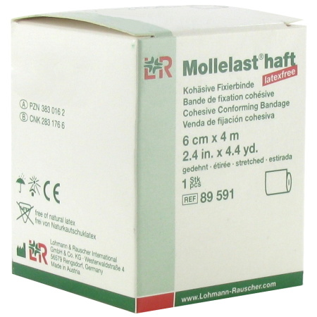 Mollelast Haft Cohesieve Biëlastische Fixatiezwachtel Latex Free 6cmx4m 1 Stuk (89591)