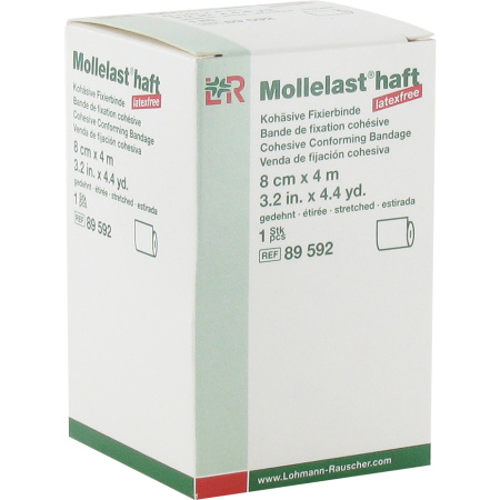 Mollelast Haft Cohesieve Biëlastische Fixatiezwachtel Latex Free 8cmx4m 1 Stuk (89592)