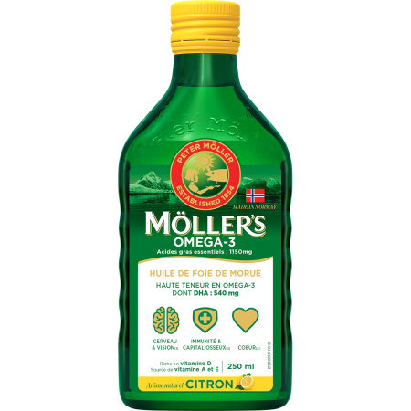 Moller's Omega 3 Levertraanolie Vloeibaar Natuurlijke Citroensmaak 250ml