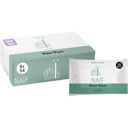 Naïf - Plasticvrije Billendoekjes Water - 432 doekjes (8 stuks x 54 doekjes)