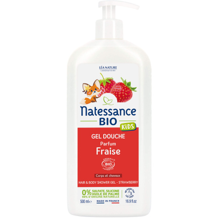 Natessance Douchegel Lichaam En Haren Kids Vanille-Aardbei Zonder Sulfaten Bio Pompfles 500ml