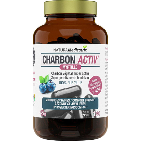 Naturamedicatrix Charbon Activ' + Bosbes Super Geactiveerde Plantaardige Houtskool 120 Capsules