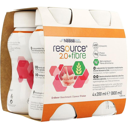 Nestlé Resource 2.0 + Fibre Aardbei Flesjes 4x200ml (12100527)