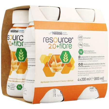 Nestlé Resource 2.0 + Fibre Abrikoos Flesjes 4x200ml (12100729)
