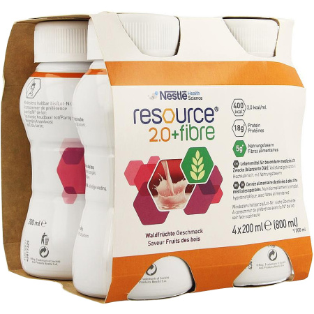 Nestlé Resource 2.0 + Fibre Bosvruchten Flesjes 4x200ml