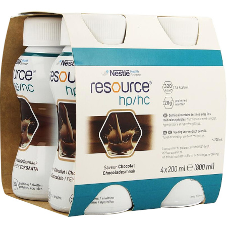 Nestlé Resource HP/HC Chocolade Flesjes 4x200ml
