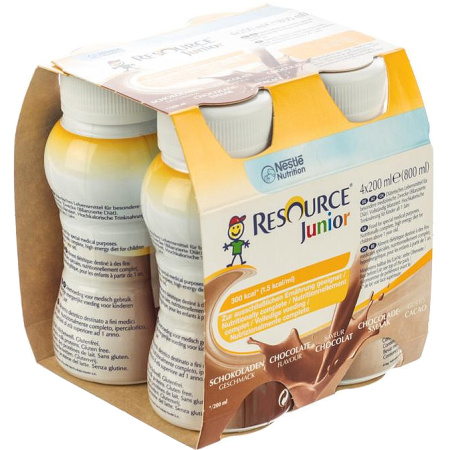 Nestlé Resource Junior Chocolade Flesjes 4x200ml
