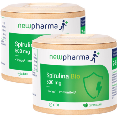 Pack Van 2 Newpharma Spirulina Bio 500mg Voedingssupplement 2x180 Tabletten