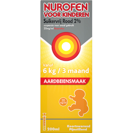 Nurofen Kind Suikervrij Aardbei 2 % 200ml