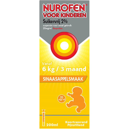 Nurofen Kinderen Suikervrij 2% Suspensie Voor Oraal Gebruik Sinaasappelsmaak Fles 200ml