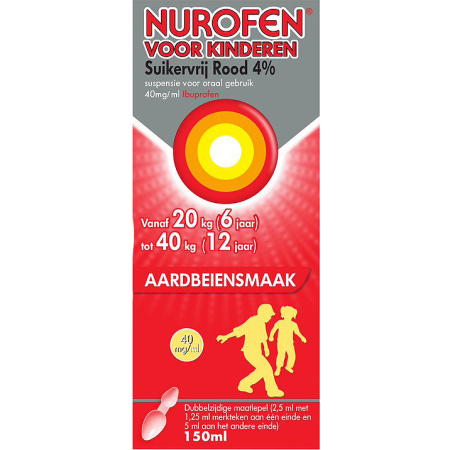 Nurofen Kinderen Suikervrij Rood 4% Suspensie Voor Oraal GebruikFles 150ml