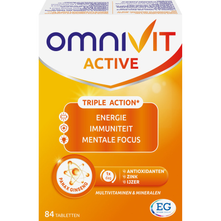 Omnivit Active Multivitamine Voor Energie/Immuniteit/Mentale Concentratie 84 Tabletten