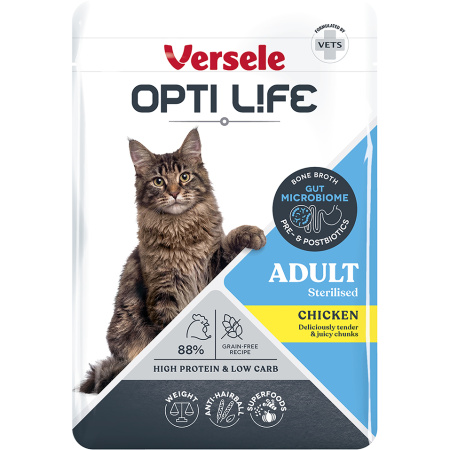 Opti Life Adult Sterilised Stukjes Kip In Bouillon 85g
