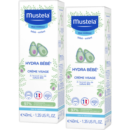 Pack Van 2 Mustela Baby Kind Hydra Bébé Gelaatscrème Voor Normale Huid Tube 40ml