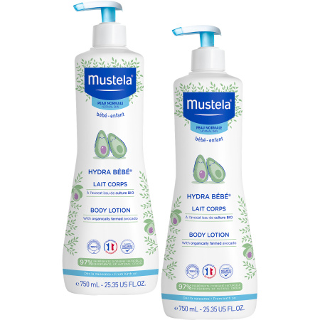 Pack Van 2 Mustela Baby Kind Hydra Bébé Lichaamsmelk Voor Normale Huid Pompfles 750ml