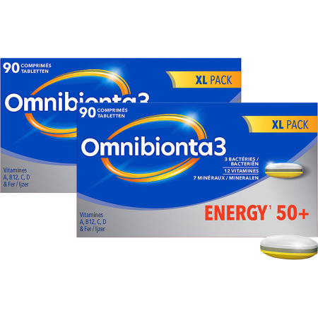 Pack Van 2 Omnibionta 3 Energy 50+ Multivitaminen/Energie 90 Tabletten