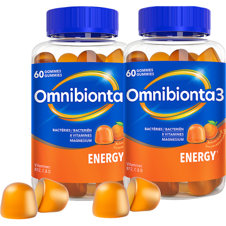 Pack Van 2 Omnibionta 3 Energie Gummis Multivitaminen/Energie 60 Stuks