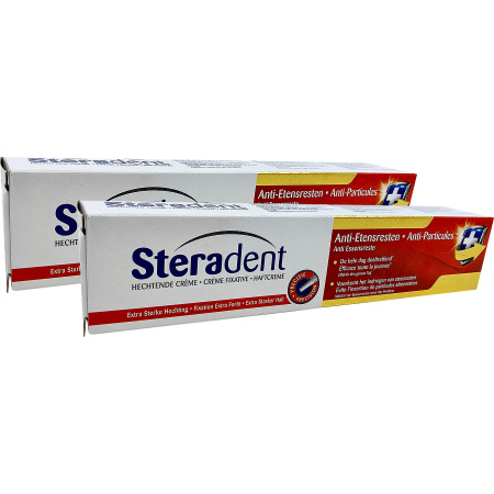 Pack Van 2 Steradent Extra Sterk Hechtende Crème Anti-Etensresten Tube 75g