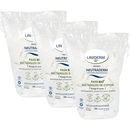 Pack Van 3 Neutraderm Pads Bio Rechthoek Katoen 8x10cm 3x180 Stuks