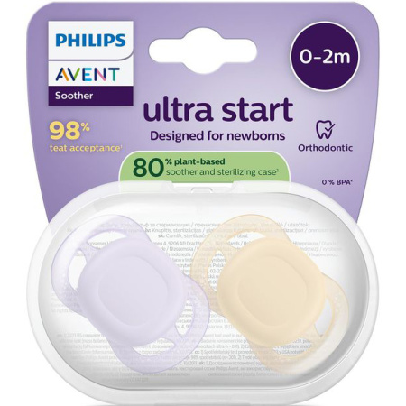 Philips Avent Fopspeen +0m Start Perzik/Lila Effen 2 Stuks