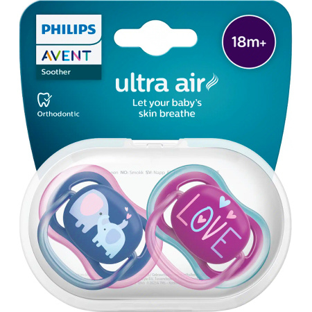 Philips Avent Fopspeen +18 Maanden Ultra Air Olifant/Tekst 2 Stuks (SCF349/19)
