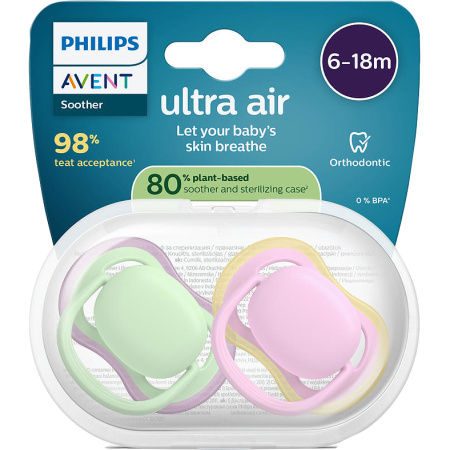 Philips Avent Fopspeen +6m Air Roze/Groen 2 Stuks