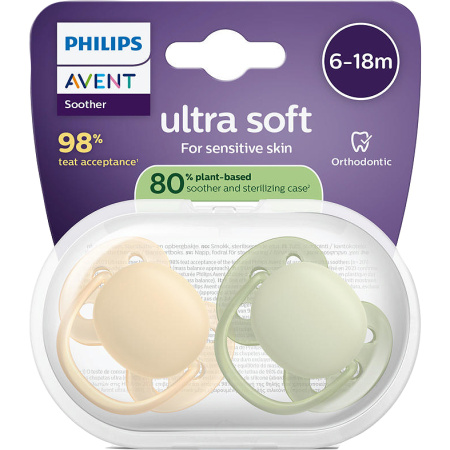 Philips Avent Fopspeen +6m Soft Perzik/Olijf 2 Stuks