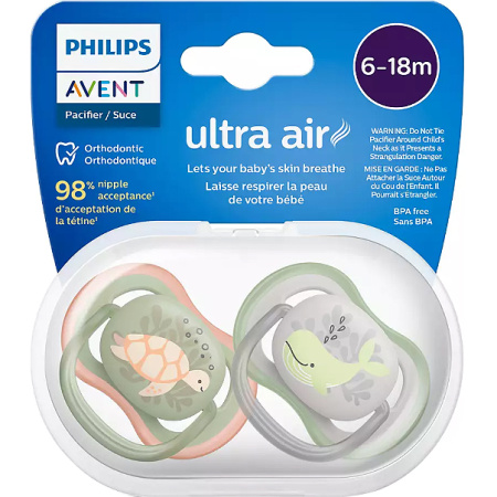 Philips Avent Ultra Air Fopspeen SCF085/60 Schildpad/Walvis 6-18 Maanden 2 Stuks