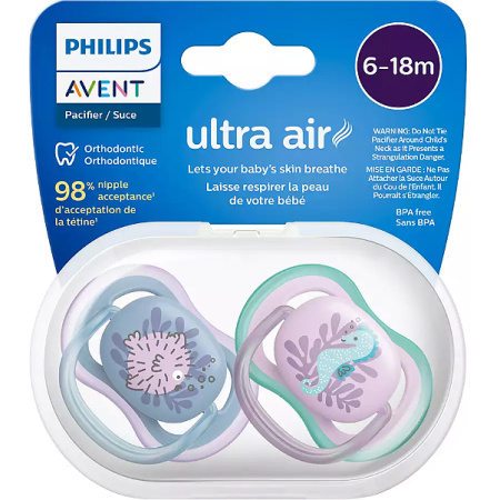 Philips Avent Ultra Air Fopspeen SCF085/61 Zeepaard/Vis 6-18 Maanden 2 Stuks