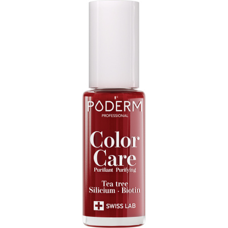 Poderm Nagellak Color Care Tea Tree Zuivert Gele En Beschadigde Nagels 253 Rouge Allure 8ml