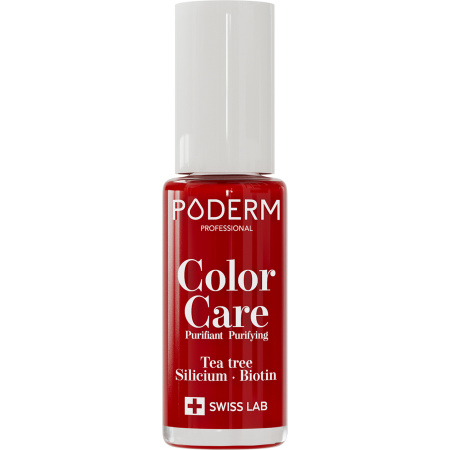 Poderm Nagellak Color Care Tea Tree Zuivert Gele En Beschadigde Nagels 363 Kersenrood 8ml