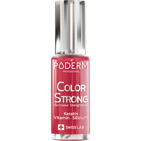 Poderm Nagellak Color Strong Nagelverharder Voor Broze Nagels 797 Roze Rood 8ml