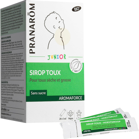 Pranarôm Aromaforce Hoestsiroop Zonder Suiker Voor Droge/Vette Hoest Kinderen 2+ Jaar Bio 20x5ml