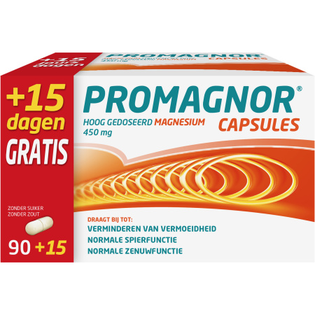 Promagnor Hooggedoseerd Magnesium 450mg 90 Capsules + 15 Gratis Capsules