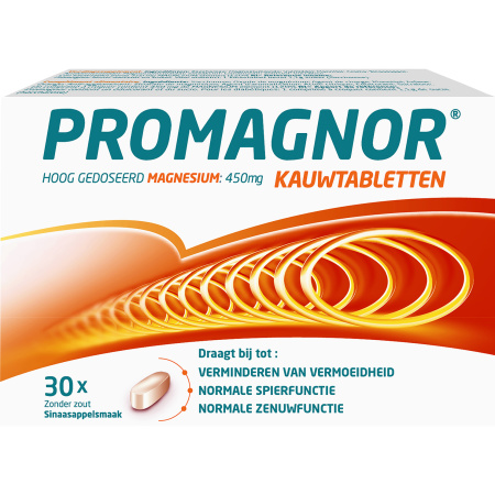 Promagnor Hoog Gedoseerd Magnesium 450mg Kauwtabletten 30