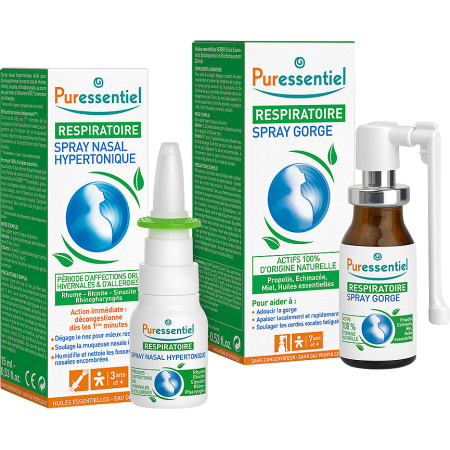 Puressentiel Geschenkset Ademhaling Hypertonische Neusspray 15ml + Ademhaling Keelspray 15ml