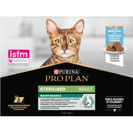 Pro Plan Sterilised Kattenpaté Voor Gesteriliseerde Volwassen Kat Terrine Met Kabeljauw 10x75g