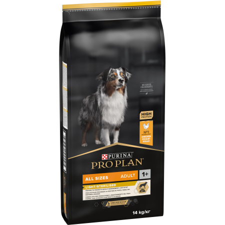 Pro Plan Light & Sterilised Brokken Voor Gesteriliseerde Volwassen Hond Alle Maten Kip En Rijst 14kg