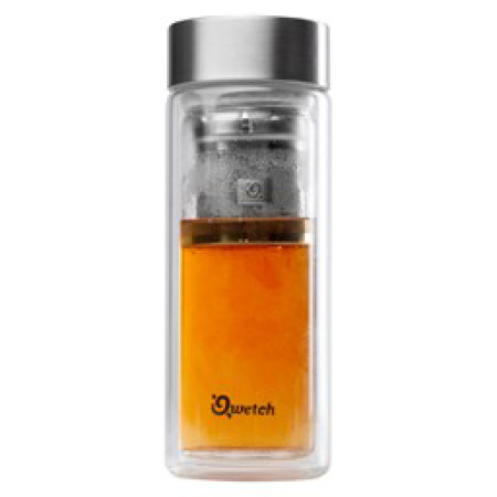 Qwetch Theepot Van Dubbelwandig Glas En Geborsteld Roestvrij Staal 430ml 1 Stuk