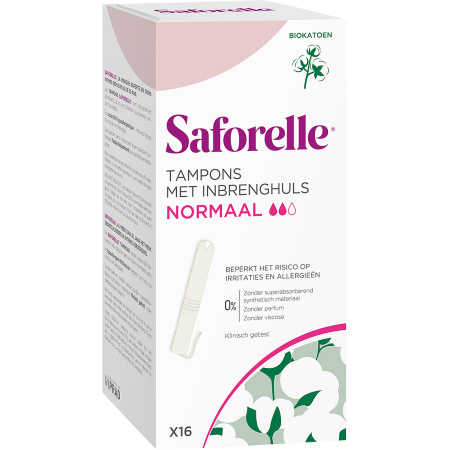 Saforelle Tampons Met Inbrenghuls Normal Bio Katoen 16 Stuks