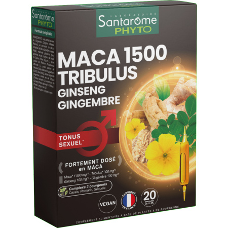 Santarôme Maca 1500 Tribulus Ginseng Gember Tonus Sexuel 20 Ampullen