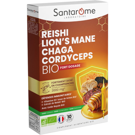 Santarome Reishi Lion's Mane Chaga Cordyceps Bio Immuniteit 10 Ampullen