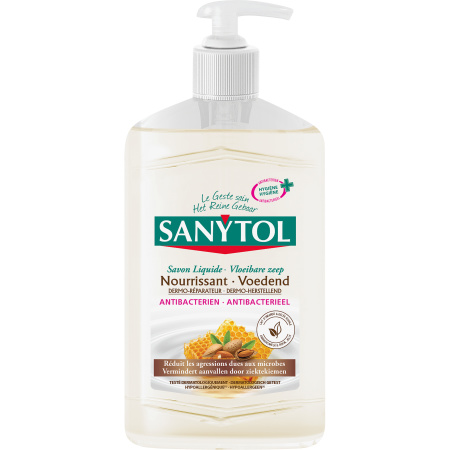 Sanytol Antibacterieel Voedende Handzeep Amandelmelk En Royal Jelly Pompfles 250ml